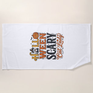 Halloween Scary Cat Lady Vintage Cat Shirt Design_ Beach Towel