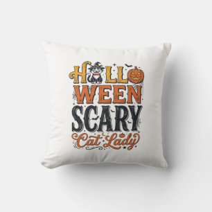 Halloween Scary Cat Lady Vintage Cat Shirt Design_ Cushion
