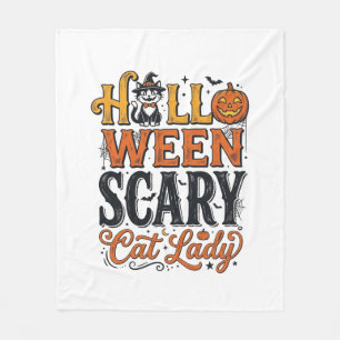 Halloween Scary Cat Lady Vintage Cat Shirt Design_ Fleece Blanket