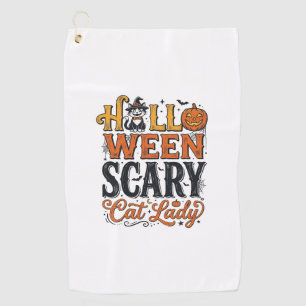 Halloween Scary Cat Lady Vintage Cat Shirt Design_ Golf Towel