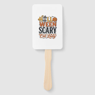 Halloween Scary Cat Lady Vintage Cat Shirt Design_ Hand Fan