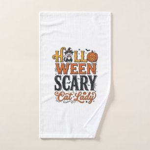 Halloween Scary Cat Lady Vintage Cat Shirt Design_ Hand Towel