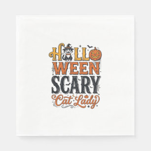 Halloween Scary Cat Lady Vintage Cat Shirt Design_ Napkin