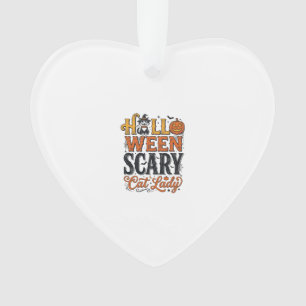 Halloween Scary Cat Lady Vintage Cat Shirt Design_ Ornament