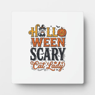 Halloween Scary Cat Lady Vintage Cat Shirt Design_ Plaque