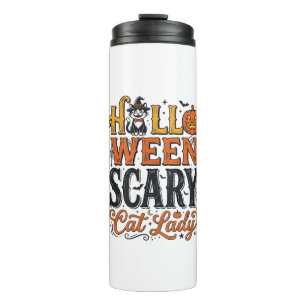 Halloween Scary Cat Lady Vintage Cat Shirt Design_ Thermal Tumbler