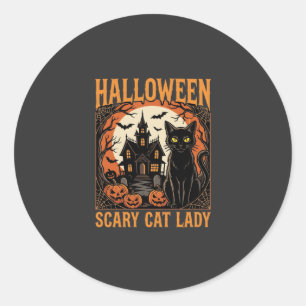 Halloween Scary Cat Lady Vintage Design Classic Round Sticker