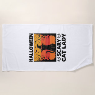 Halloween Scary Cat Lady Vintage Engraving Shirt D Beach Towel