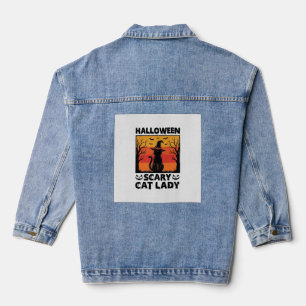 Halloween Scary Cat Lady Vintage Engraving Shirt D Denim Jacket