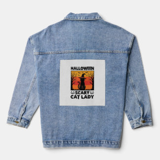 Halloween Scary Cat Lady Vintage Engraving Shirt D Denim Jacket