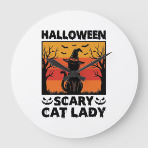 Halloween Scary Cat Lady Vintage Engraving Shirt D Large Clock