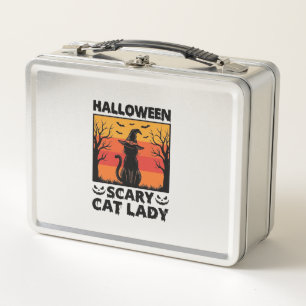 Halloween Scary Cat Lady Vintage Engraving Shirt D Metal Lunch Box