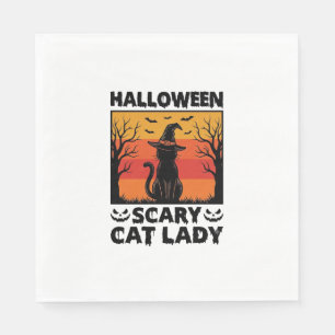 Halloween Scary Cat Lady Vintage Engraving Shirt D Napkin