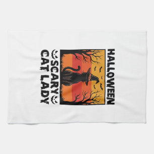 Halloween Scary Cat Lady Vintage Engraving Shirt D Tea Towel