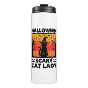 Halloween Scary Cat Lady Vintage Engraving Shirt D Thermal Tumbler