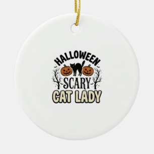 Halloween Scary Cat Lady Vintage Vector Design_1 Ceramic Tree Decoration