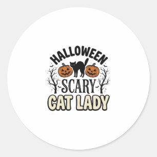 Halloween Scary Cat Lady Vintage Vector Design_1 Classic Round Sticker