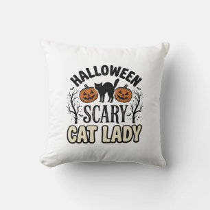 Halloween Scary Cat Lady Vintage Vector Design_1 Cushion