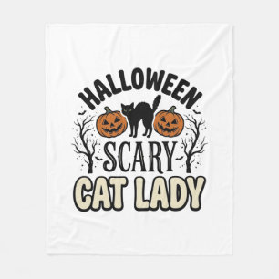 Halloween Scary Cat Lady Vintage Vector Design_1 Fleece Blanket