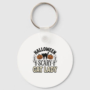 Halloween Scary Cat Lady Vintage Vector Design_1 Key Ring