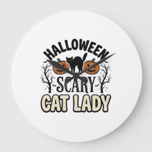 Halloween Scary Cat Lady Vintage Vector Design_1 Large Clock
