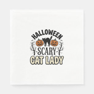 Halloween Scary Cat Lady Vintage Vector Design_1 Napkin