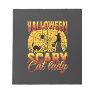 Halloween Scary Cat Lady Witch Spider Web Notepad
