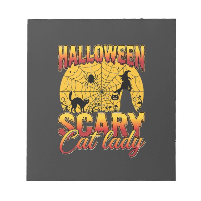 Halloween Scary Cat Lady Witch Spider Web Notepad (Front)