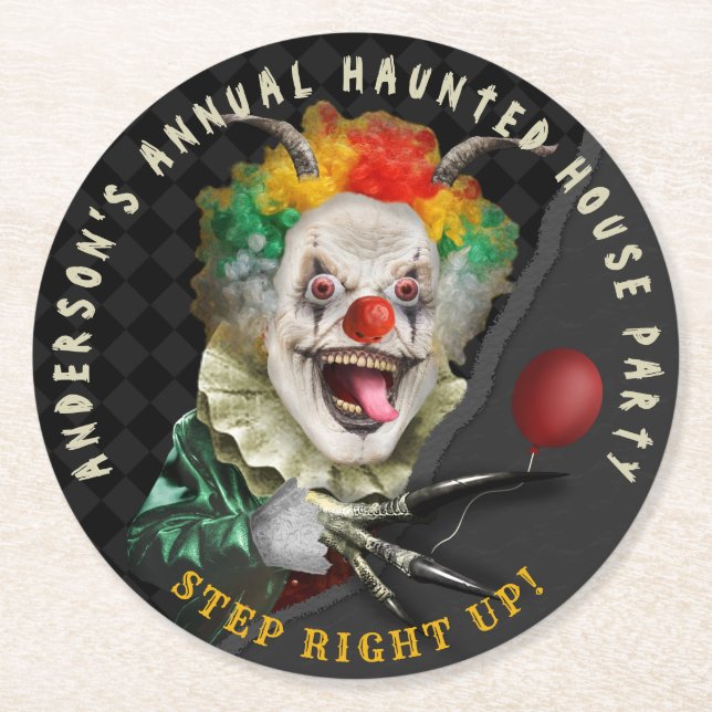 Halloween Scary Clown Adult Creepy Circus Party Round Paper Coaster (Front)
