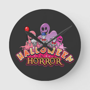 Halloween Scary Clowns Horror Round Clock