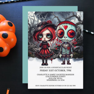 Halloween Scary Doll Couple In Woods Invitation