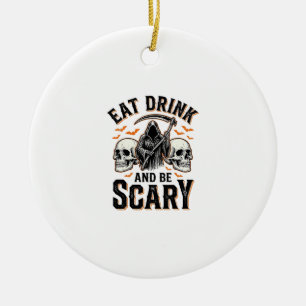 Halloween Scary Eat Drink And Be Scary Grim Reaper Ceramic Tree Decoration