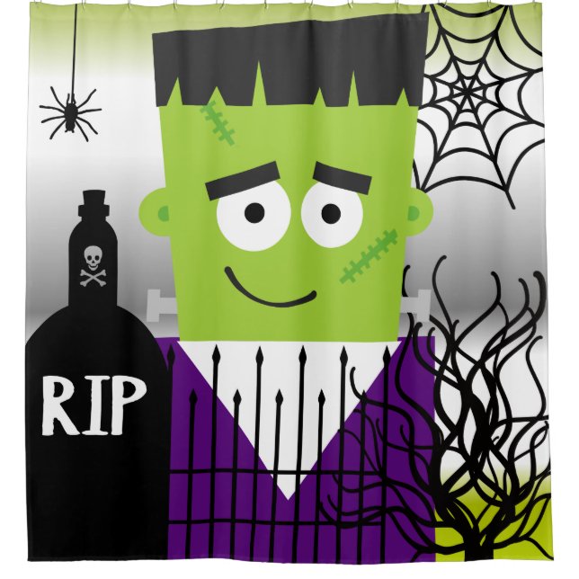 Halloween Scary Frankenstein in Graveyard Shower Curtain (Front)