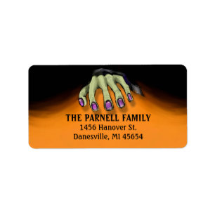 Halloween Scary Green Hand with Purple Nails Label