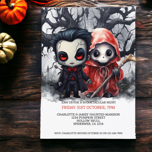 Halloween Scary Grim Reaper and Vampire Invitation (Halloween Scary Grim Reaper and Vampire Invitations from Ricaso)