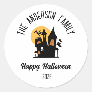 Halloween Scary Haunted House Personalised Name Classic Round Sticker
