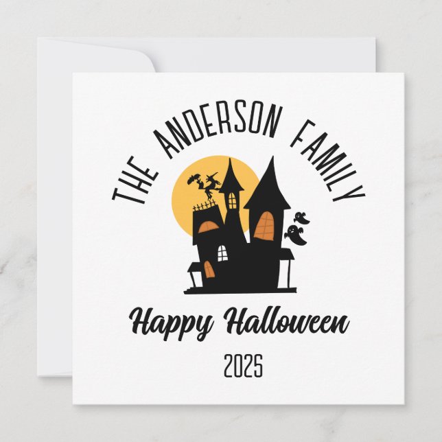 Halloween Scary Haunted  House Personalised Name Holiday Card (Front)