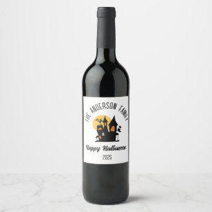 Halloween Scary Haunted  House Personalised Name Wine Label