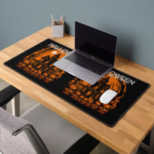HALLOWEEN SCARY HAUNTED HOUSE SKULLS DESK MAT