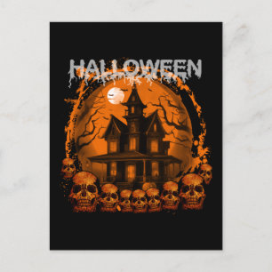 HALLOWEEN SCARY HAUNTED HOUSE SKULLS POSTCARD