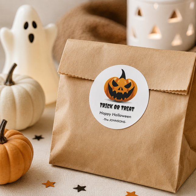 Halloween  Scary Jack-o’-Lantern  – Classic Round Sticker (Creator Uploaded)