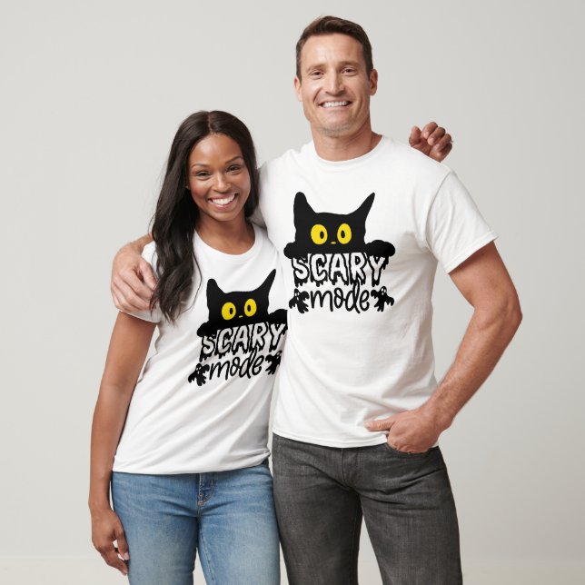 Halloween Scary Mode Scared Cat T-Shirt (Unisex)
