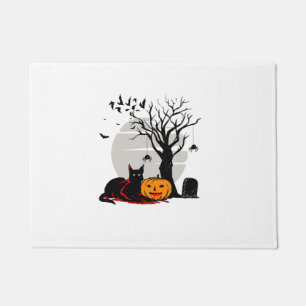Halloween Scary Night Black Cat Pumpkins Bats Hall Doormat