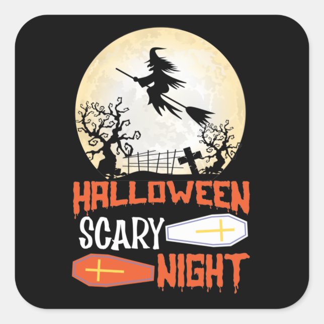 Halloween Scary Night Creepy Witch Square Sticker (Front)