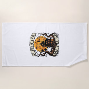 Halloween Scary Night Haunted House Full Moon Witc Beach Towel