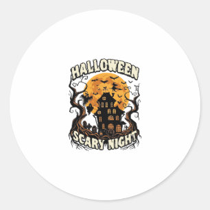 Halloween Scary Night Haunted House Full Moon Witc Classic Round Sticker