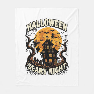 Halloween Scary Night Haunted House Full Moon Witc Fleece Blanket