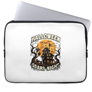 Halloween Scary Night Haunted House Full Moon Witc Laptop Sleeve
