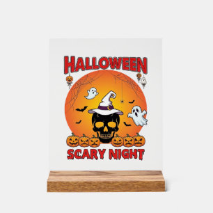 Halloween Scary Night Skull Witch Hat Pumpkins Gho Acrylic Sign