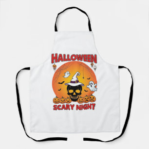 Halloween Scary Night Skull Witch Hat Pumpkins Gho Apron